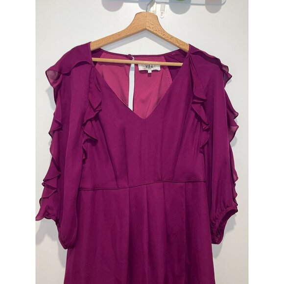 Tibi  SIK Purple Ruffle Sleeve V-Neck Mini  Dress Size 8 Womens Cocktail Party - Picture 2 of 8